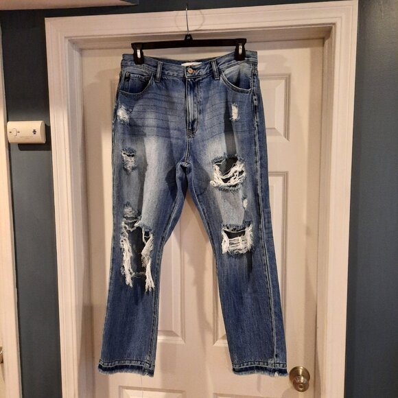 KanCan Jeans Womens 13/30 High Rise‎ Straight Distressed Destroyed Grunge 90s - Picture 1 of 12